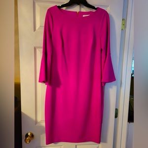 Calvin Klein quarter bell sleeve fuschia dress